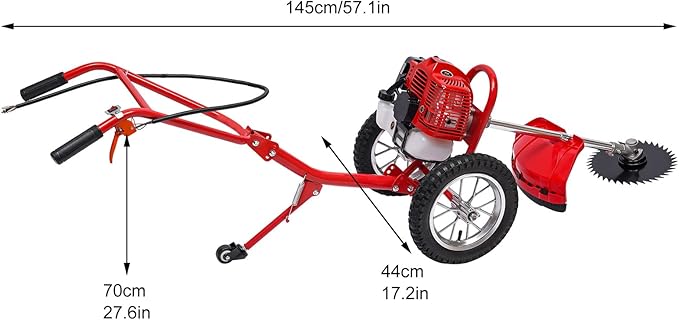 49CC 2-Stroke Gas Lawn Mower, 1.8KW Push Weed Eater & Lawn Trimmer, 2 in 1 Walk Behind Brush Cutter for Efficient Weed Removal Grass Cutting & Soil Loosening