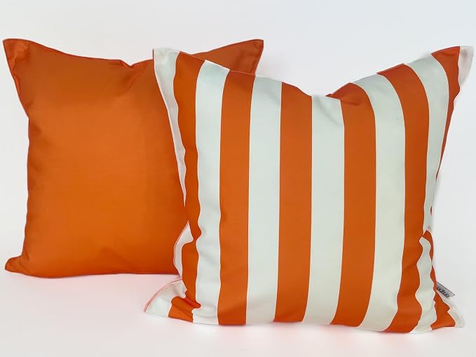 Pack of 2 Solid and Stripe 20''x20'' Outdoor Waterproof Orange Throw Pillow Covers Decorative Square Cushion Patio Pillows for Patio Furniture (Orange Tiger)