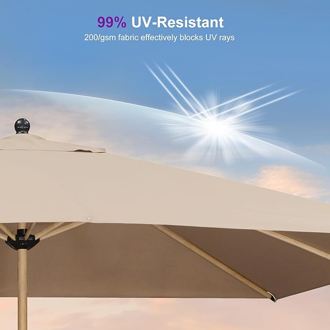 PURPLE LEAF 8' x 11.5' Patio Umbrella with Base Outdoor Umbrella Market Umbrella with Crank & 8 Ribs Aluminum Rectangular Table Umbrella Outdoor Patio for Backyard, Taupe