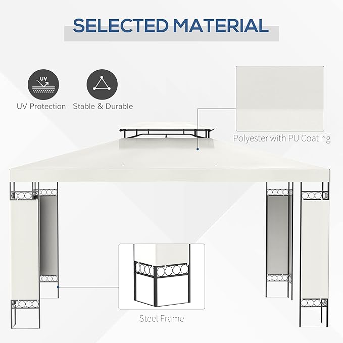 Outsunny 10' x 13' Patio Gazebo, Double Roof Outdoor Gazebo Canopy Shelter with Screen Decorate Corner Frame, for Garden, Lawn, Backyard and Deck, Cream White