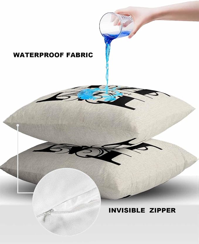 Personalized Gifts for Women/Men, Custom Pillow Case with Name Outdoor Waterproof Pillowcase, Letter M Customized Pillow Cases for Patio, Monogram Words Customs Pillow Cover 18" x 18", 2 Pcs