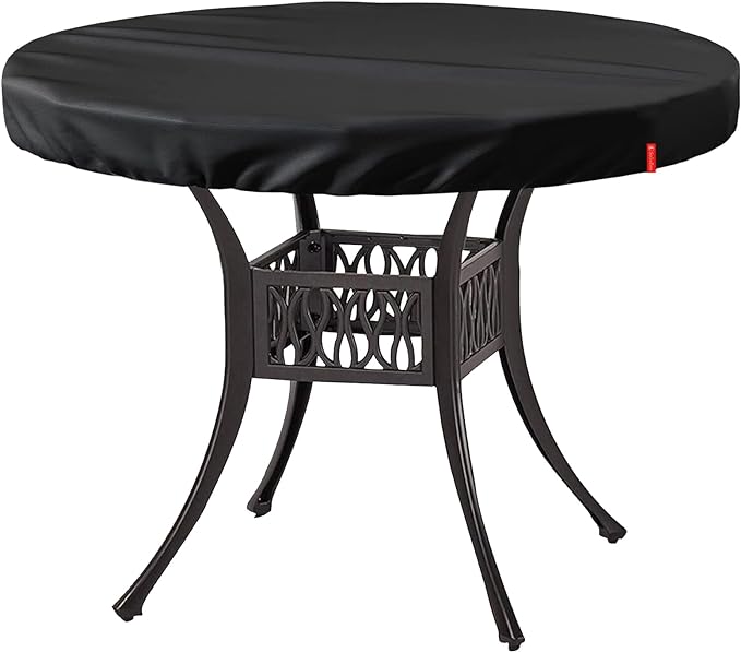 Outdoor Round Table Cover Waterproof UV-Resistant for 42 Inch Diameter Patio Tables - Heavy Duty Weatherproof Table Top Protector with Elastic Hem (Black)