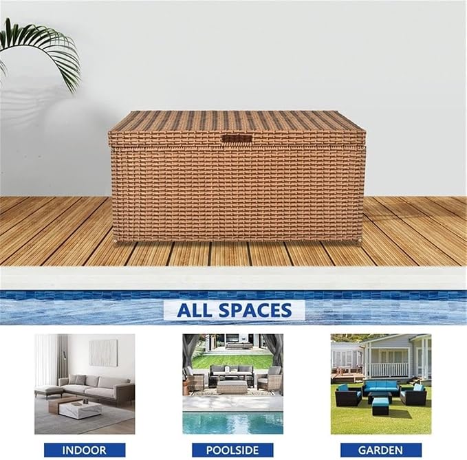 BOWERY HILL Wicker Patio Storage Deck Box, Honey Finish, 40" W x 20" D x 20" H, Resin Wicker with Steel Frame, Hinged Lid, All-Weather Outdoor Storage for Blankets, Pillows or Towels