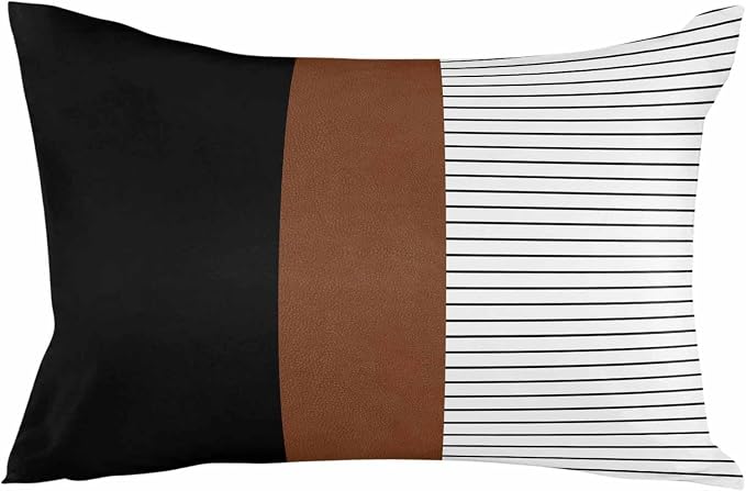 Outdoor Waterproof Throw Pillow Covers Set of 2 Brown Black Lines Lumbar Pillowcases 20x12 Inches Boho Style Patio Decorative Pillows Cushion Case Patio Pillows for Couch Bed Chair Garden