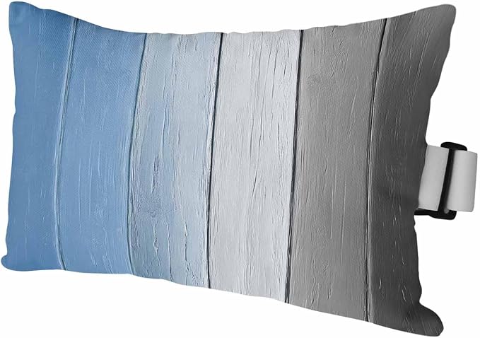 Blue Gray Ombre Outdoor Pillows for Chaise Lounge Chair Waterproof Lumbar Pillows with Insert&Adjustable Strap Beach Headrest Pillow Vintage Country Wooden Recliner Neck Pillow for Patio Pool 11"x16"