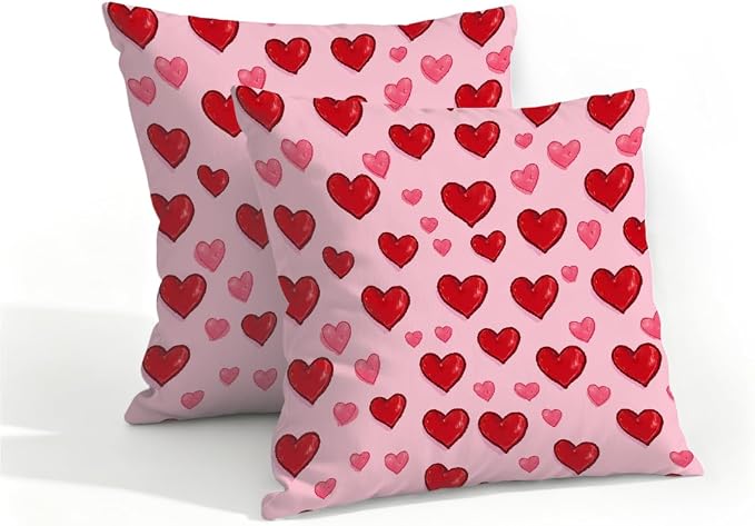 16x16 Inch Outdoor Pillow Covers Set of 2 Waterproof Throw Pillow Covers Decorative Couch Cushion Covers Red Pink Heart Square Pillowcases Protectors for Patio Garden Sofa