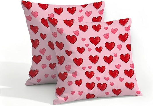 16x16 Inch Outdoor Pillow Covers Set of 2 Waterproof Throw Pillow Covers Decorative Couch Cushion Covers Red Pink Heart Square Pillowcases Protectors for Patio Garden Sofa