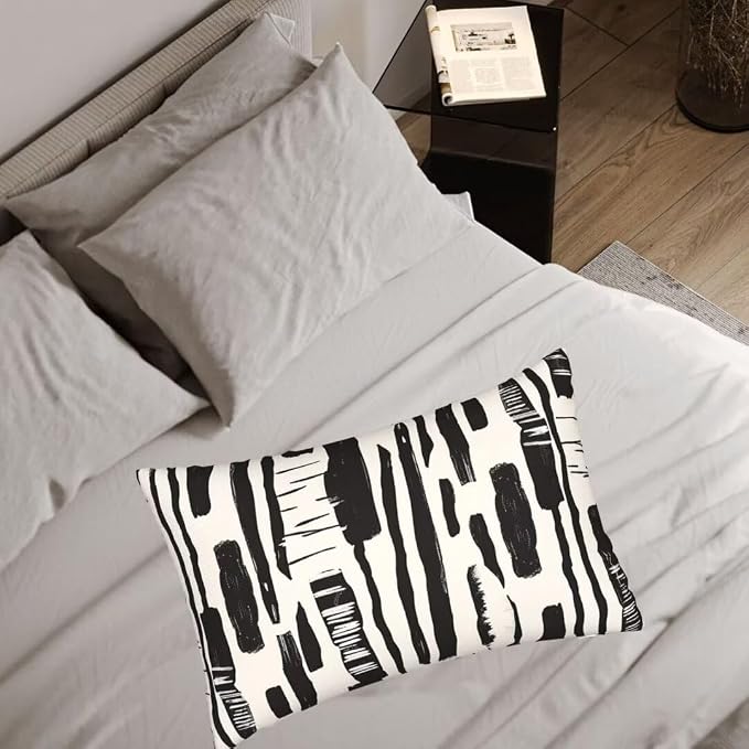 Throw Pillow Covers 24 x 35 Pillow Covers Set of 2 Couch Pillows, Black And White Throw Pillows with Invisible Zipper, Linen Accent Pillows Decorative Pillows for Bed Farmhouse Decor, Geometric J460