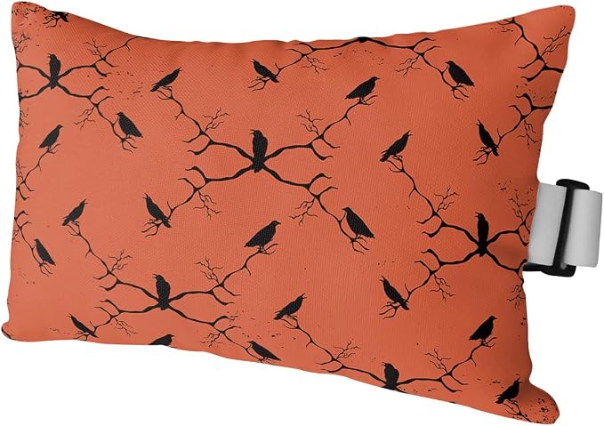 Outdoor Pillows Covers with Inserts Halloween Black Crow on Branch Orange Waterproof Recliner Pillow with Adjustable Strap Throw Pillows for Patio Furniture Pool Lounge Chair, 11x16 inch, 1PCS