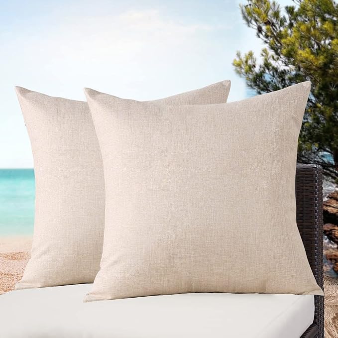 OTOSTAR Pack of 2 Waterproof Outdoor Indoor Throw Pillow Covers 18x18 Inch Garden Decorative Pillow Covers Square Pillowcases Outdoor Patio Cushion Case Pillows for Couch Tent Park Sofa Decor (Beige)
