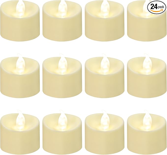 24 Pack LED Tea Lights, Last 100H+, Warm White Flickering Light(Ivory Base)