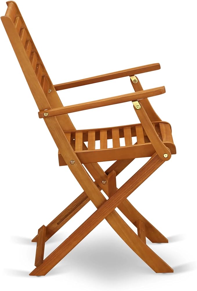 East West Furniture AEBS7CANA 7 Piece Patio Bistro Dining Furniture Set Consist of a Rectangle Outdoor Acacia Wood Table and 6 Folding Arm Chairs, 36x60 Inch, Natural Oil