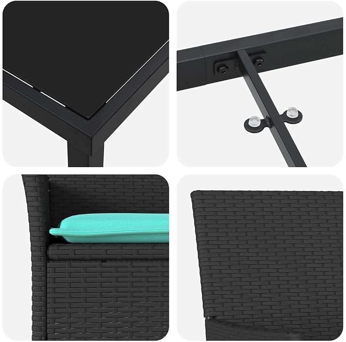 7 Piece Outdoor Dining Set, PE Rattan Patio Table and 6 Chairs with Comfortable Cushions, Modern Garden Furniture for Backyard, Deck, and Lawn, Black