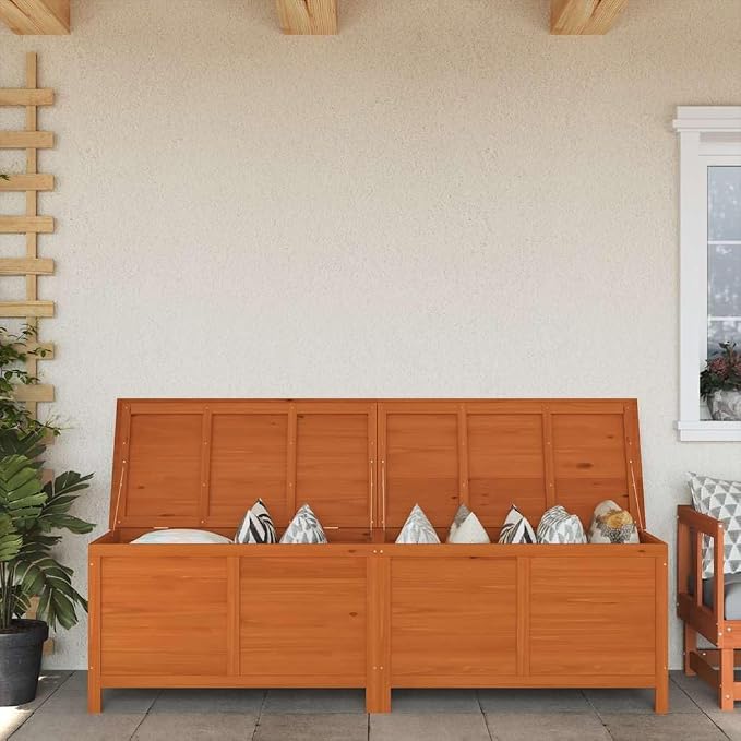 Outdoor Garden Storage Box, Solid Fir Wood Deck Storage Bin for Cushions, Toys, Garden Tools, Large Capacity Rectangular Organizer, 78.1 x 19.7 x 22.2 Inches