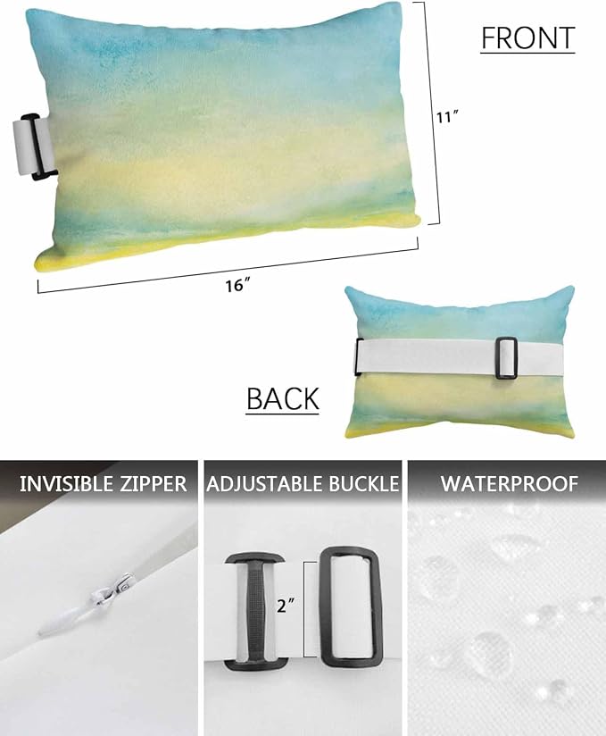 Outdoor Pillows Covers with Inserts Abstract Meadow Oil Painting Style Green Waterproof Recliner Pillow with Adjustable Strap Throw Pillows for Patio Furniture Pool Lounge Chair, 11x16 inch, 1PCS