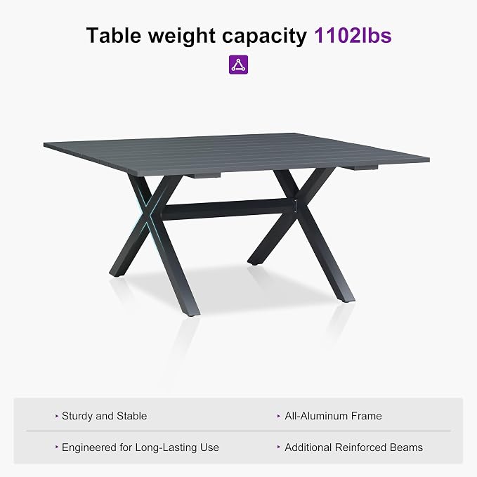 PURPLE LEAF 9 Pieces Outdoor Dining Set Patio Furniture Set with Large Aluminum Table and French Bistro Chairs for Garden Backyard Gray Patio Dining Set