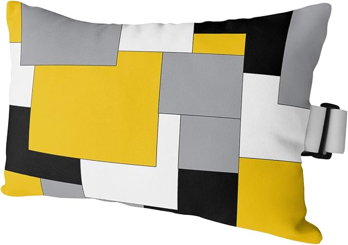Outdoor Pillows Covers with Inserts Abstract Art Patchwork Black and Yellow Waterproof Recliner Pillow with Adjustable Strap Throw Pillows for Patio Furniture Pool Lounge Chair, 11x16 inch, 1PCS