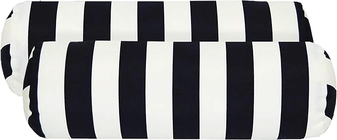 RSH Décor Indoor/Outdoor Bolster Pillow Set of 2 – 20” x 6” Black & White Stripe Neck & Lumbar Support Cushions, Weather-Resistant Polyester, Decorative Roll Pillows for Patio or Sofa