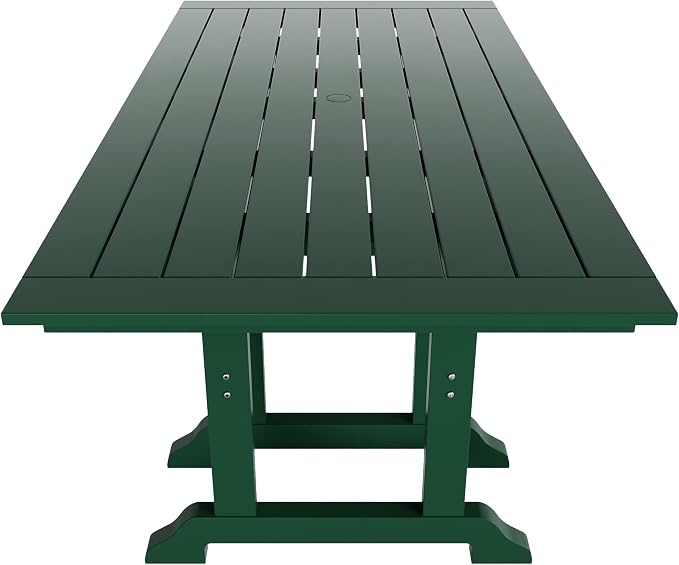 WestinTrends Dylan Adirondack Outdoor Dining Set for 6, All Weather Poly Lumber Patio Table and Chairs Set of 6, 71" Trestle Outdoor Table and Seashell Adirondack Dining Chair, Dark Green