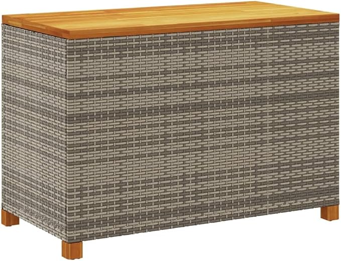Patio Storage Box with Acacia Wood top, Outdoor Storage Container, Garden Storage Box Deck Box, Gray 43.3"x21.7"x24.8" Poly Rattan Acacia Wood,-306