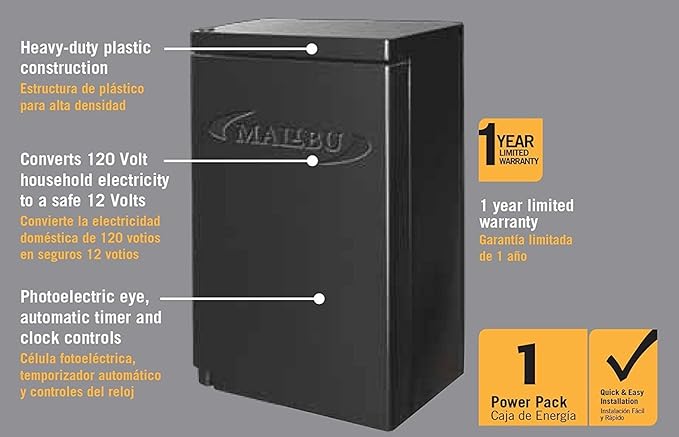 Malibu 45 Watt Power Pack with Sensor and Weather Shield for Low Voltage Landscape Lighting and Spotlight Outdoor Transformer 120V Input 12V Output 8100-9045-01