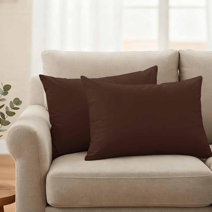 Lumbar Pillow Covers 12 x 20 Inches, Brown Pure Color Waterproof Throw Pillow Cover Set of 2, Aesthetics Contemporary Luxury Decorative Rectangle Cushion Covers for Patio/Couch/Garden