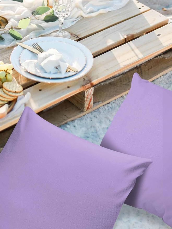 Outdoor Waterproof Throw Pillow Covers Set of 2 Lavender Purple Pillowcases 18x18 Inches Simple Style Patio Decorative Pillows Cushion Case Patio Pillows for Couch Bed Chair Garden