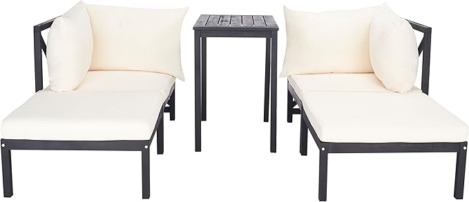 SAFAVIEH Outdoor Collection Ronson Dark Slate Grey/Beige Cushion 5-Piece Sectional Patio Set
