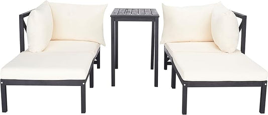 SAFAVIEH Outdoor Collection Ronson Dark Slate Grey/Beige Cushion 5-Piece Sectional Patio Set