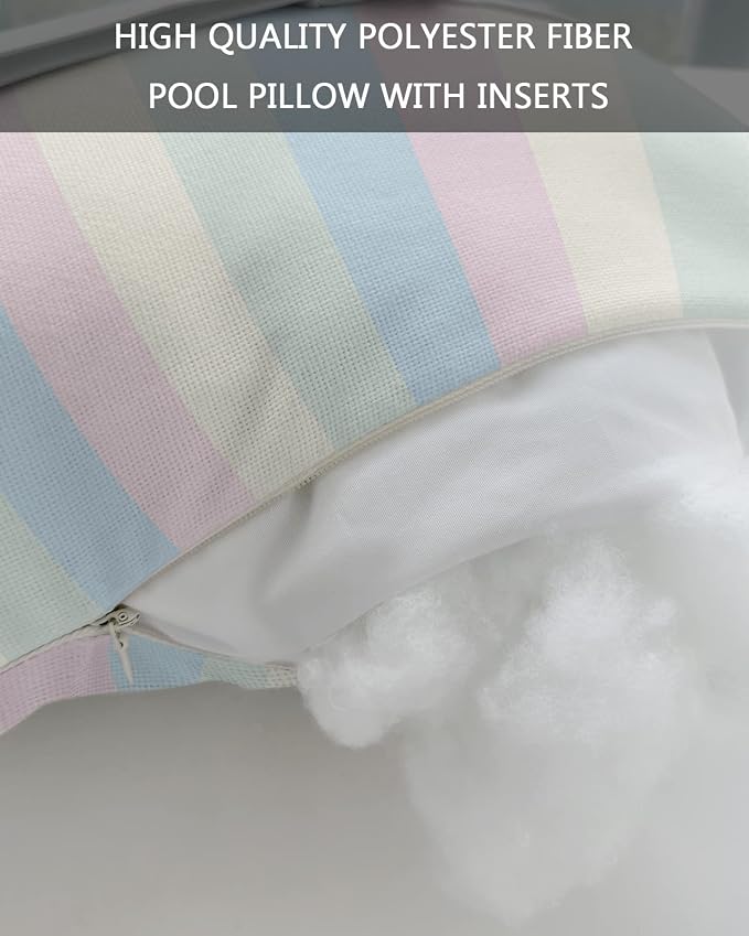 Outdoor Pillows Covers with Inserts Blue Green Yellow Pink Stripe Waterproof Recliner Pillow with Adjustable Strap Throw Pillows for Patio Furniture Pool Lounge Chair, 11x16 inch, 1PCS