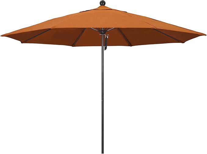 California Umbrella 11Ft Commercial Grade Sunbrella Fabric Market Umbrella, Pulley Lift, Aluminum/Fiberglass, 2mm pole wall, Bronze Frame, Tuscan Fabric