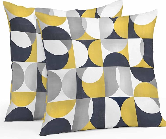 Vandarllin Outdoor Throw Pillows Covers 16x16 inch Set of 2 Waterproof Mid Century Geometric Decorative Zippered Cushion Covers for Patio Furniture, Abstract Modern Yellow Lumbar Pillowcases