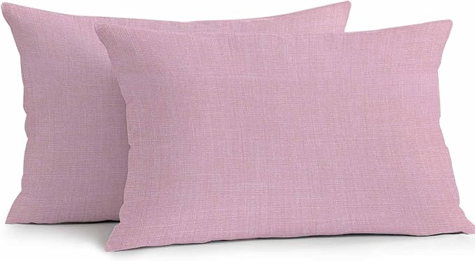 Pack of 2 Waterproof Outdoor Pillow Covers 20x12 Inch Decorative Pillow Covers Pink Burlap Texture Throw Pillowcases Farmhouse Vintage Pink Outdoor Cushion Cover for Couch, Patio, Tent