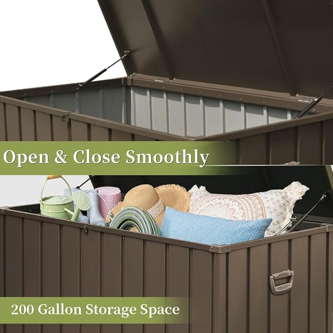 160 Gallon Waterproof Outdoor Deck Box Storage Chest in Dark Gray, Large Capacity Patio Storage for Garden Tools, Cushions, and More (200 Gallon (Dark Brown))