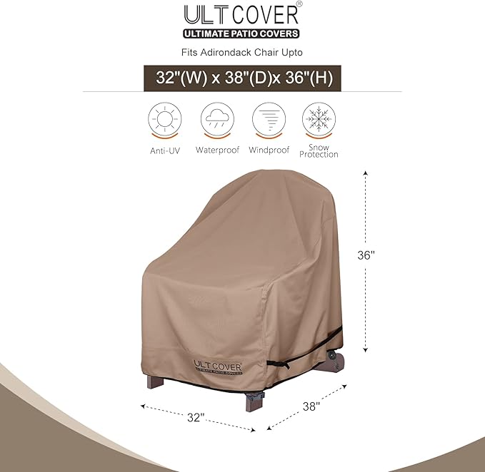ULTCOVER Waterproof Patio Adirondack Chair Cover 4 Pack for Outdoor Chair Size Upto 32W x 38D x 36H inch