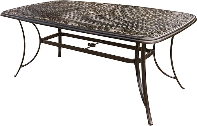 Hanover Traditions 7-Piece Outdoor Dining Set for 6 with Blue Cushions, 6 Swivel Rockers and Aluminum Rectangular Dining Table, Rust-Resistant, Patio Dining Set