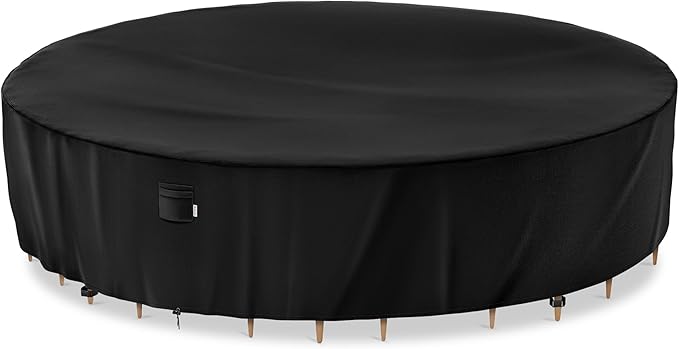 iBirdie Extra Large Round Patio Furniture Cover 110 x 28 inch, 9 ft, Outdoor Waterproof and Weatherproof for Garden Table and Chairs, Heavy Duty 600D, fit 110, 108 Diameter
