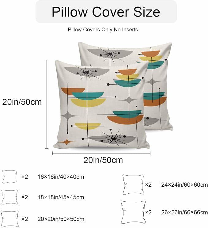 Vandarllin Outdoor Throw Pillows Covers 24x24 inch Set of 2 Waterproof Boho Mid Century Decorative Zippered Cushion Covers for Patio Furniture, Yellow Orange Geometric Abstract Lumbar Pillowcases