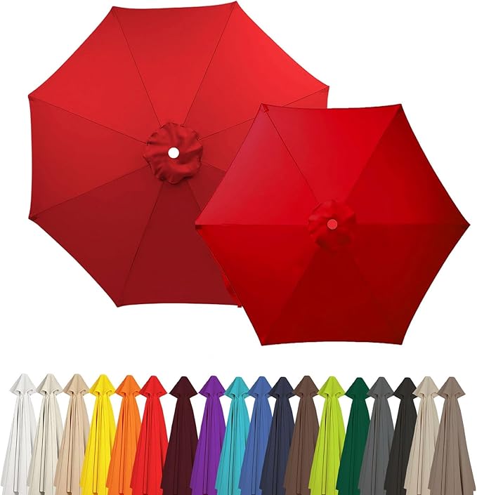 Outdoor Umbrella Replacement Canopy, 6 Ribs 8 Ribs Patio Umbrella Replacement Top Cover, 6.6ft 9 ft 10ft 13ft Waterproof Umbrella Top Canopy Fabric Replacement Canvas(Bright Red,8.8FT 8-Ribs)