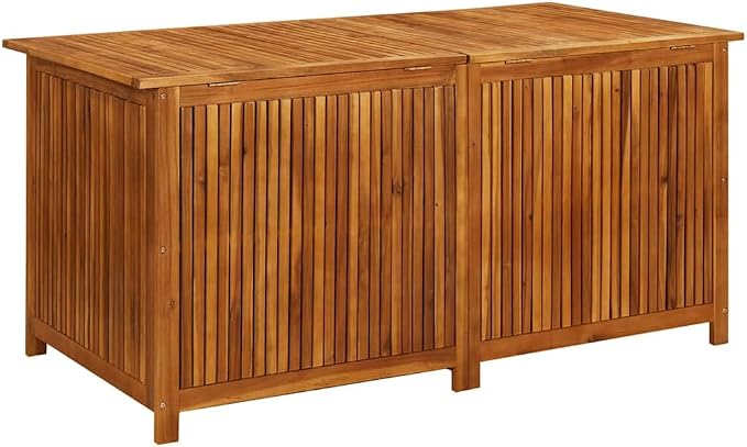 Solid Acacia Wood Garden Storage Box with Water Resistant Bag, 59.1 x 31.5 x 29.5 Inch Outdoor Storage Container for Patio, Balcony and Garden