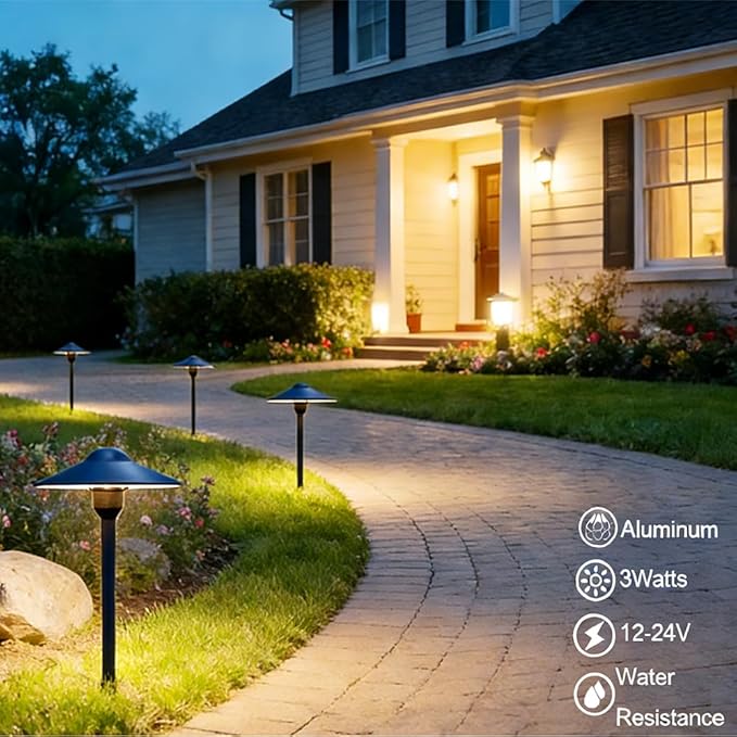 Arrownine Cast Aluminum Low Voltage Landscape Path Area Spread Lighting Pathway Lights Included Ground Spike,Wire Connectors Replaceable 3 Watts G4 LED Bulb Warm White 2-Pack (Black Finish)