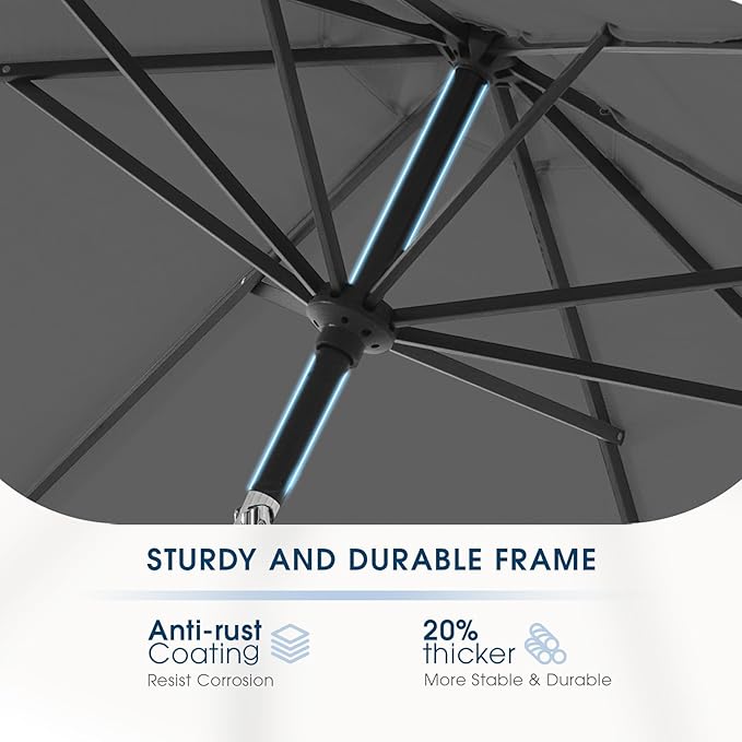 wikiwiki 7.5 FT Patio Umbrellas Outdoor Table Market Umbrella with Push Button Tilt/Crank, 6 Sturdy Ribs, Fade Resistant Waterproof POLYESTER DTY Canopy for Garden, Lawn, Backyard & Pool, Dark Gray