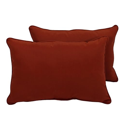 Factory Direct Partners Presidio 16" x 24" Lumbar Decorative Throw Pillow Set with Piping for Indoor/Outdoor Furniture UV, Fade, Weather-Resistant Olefin Fabric (2-Pack) - Rust Red, 13813-118