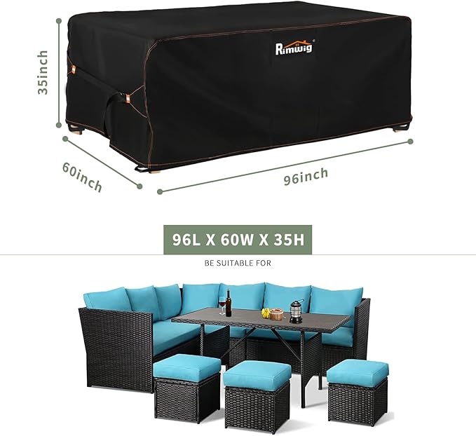 Patio Furniture Set Cover, Outdoor Sofa Couch Set Covers Waterproof, Garden Dining Table Chair Set Cover Outside Rectangular Heavy Duty Weatherproof 96" L x 60" W x 35" H Black