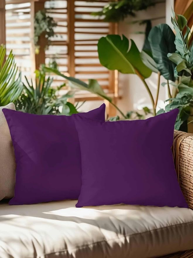 Vandarllin Waterproof Outdoor Pillow Set of 2 Solid Purple Color Decorative Throw Pillows Cover & Insert 16x16 Inch Pillowcase Purple Square Pillows for Couch Sofa Bed Patio Furniture Indoor Outdoor