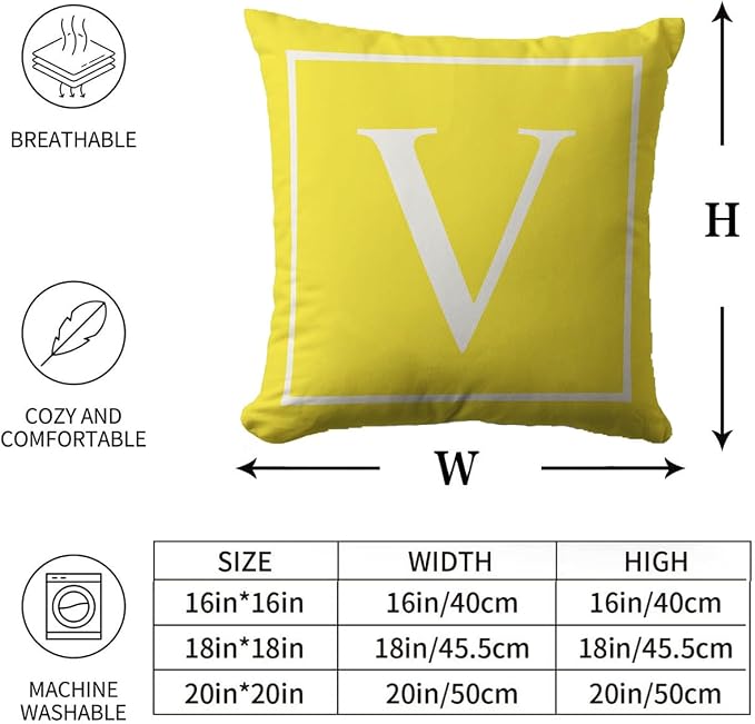 Monogram Initial Lemon Yellow Outdoor Pillow Covers 20 x 20inches Decorative Pillow Case for Sofa Couch Bed (Pillow Insert Not Include)
