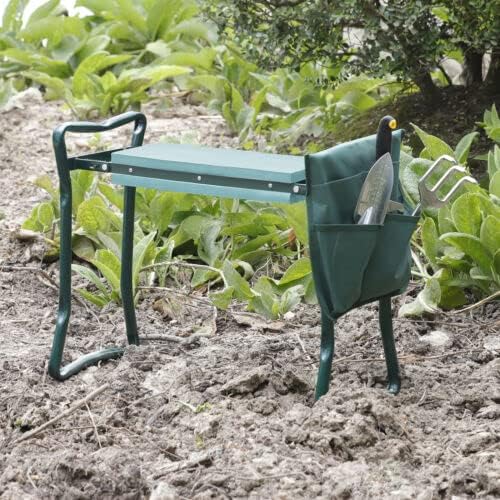 Garden Bench Foldable Stool Padded seat Cushion and Tool Bag