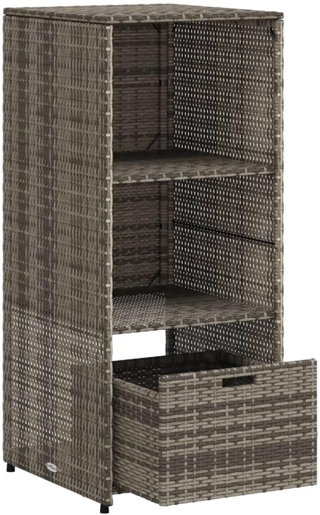 Grey PE Rattan Outdoor Storage Cabinet 21.7x19.7x45.3 in, Weather-Resistant Deck Box Adjustable Shelves for Cushions, Garden Patio Balcony Garage