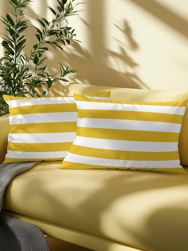 Waterproof Outdoor Pillow 1 Pack Yellow White Stripe Decorative Throw Pillows Cover & Insert 20x12 Inch Lumbar Pillowcase Simple Style Striped Pillows for Couch Sofa Bed Patio Furniture Indoor Outdoor