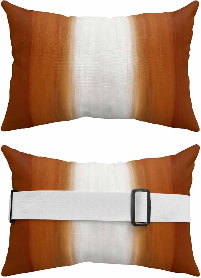 Outdoor Lumbar Pillow Set of 2, Burnt Orange Striped Waterproof Beach Headrest Pillow with Inserts, Orange Ombre Farmhouse Abstract Art Recliner Throw Pillows for Patio Furniture, 11 x 16